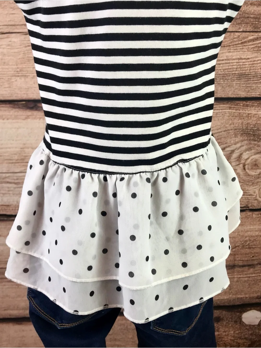 Little Girls Stripe Longer Flared Back Hem Top 6-6X